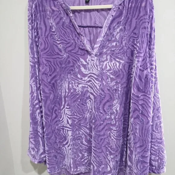 Torrid Velvet Burnout Pullover Long Sleeve Blouse - Picture 8 of 12